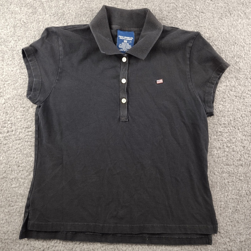 Polo Jeans Co. Ralph Lauren Polo Shirt Sz Large Short Sleeve Black Flag Logo Y2K